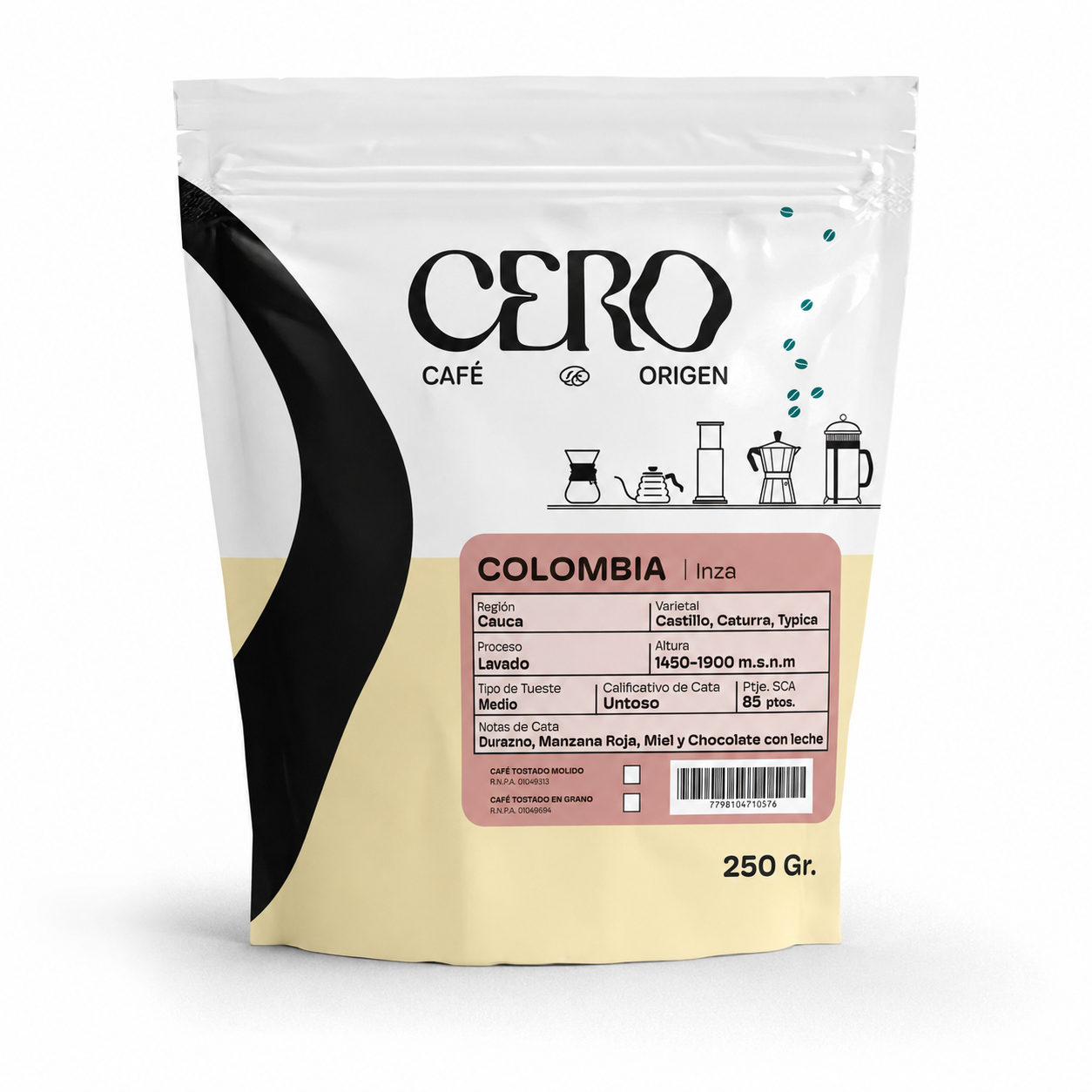 Packaging del café Colombia Inzá de Cero