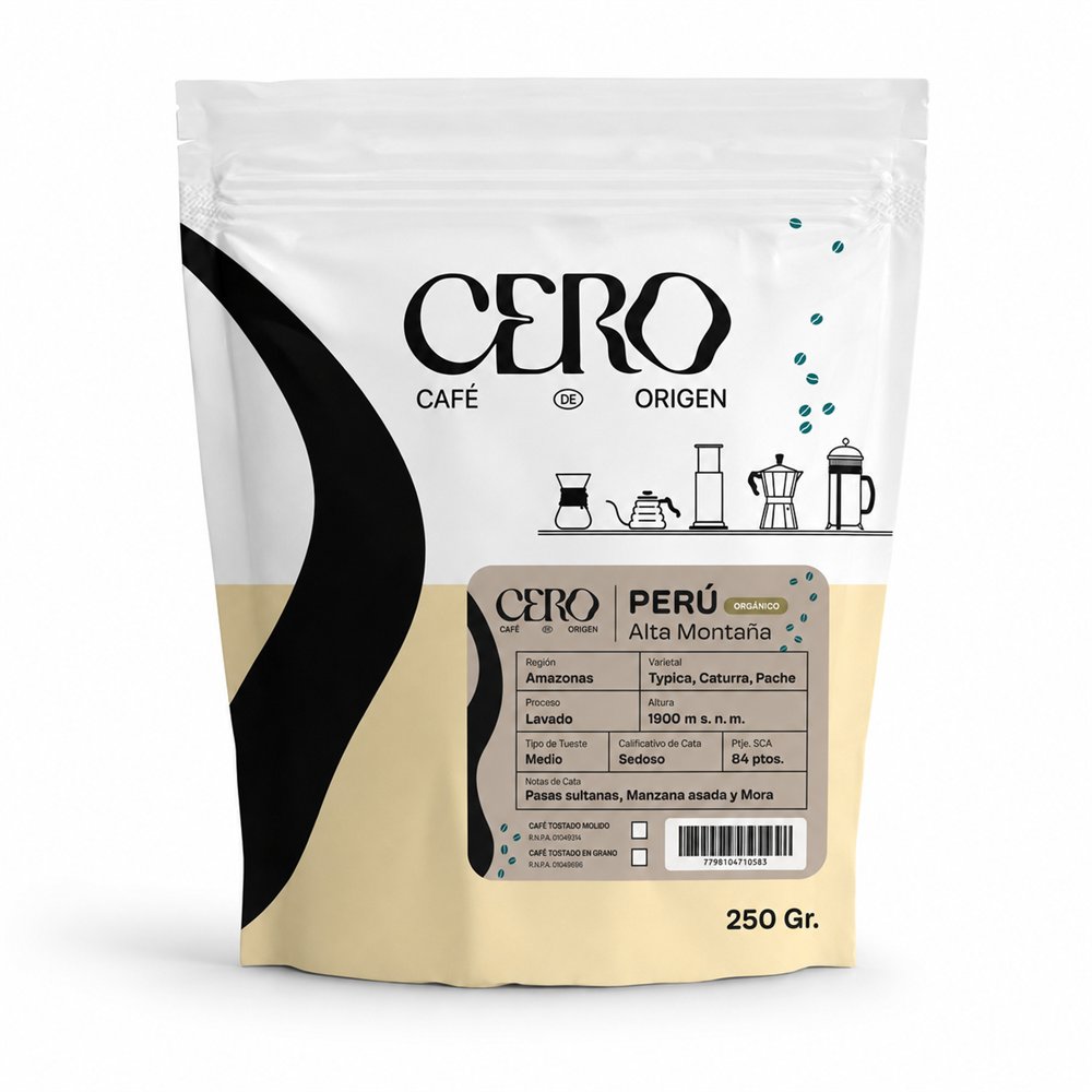 Packaging del café Perú Orgánico Alta Montaña de Cero