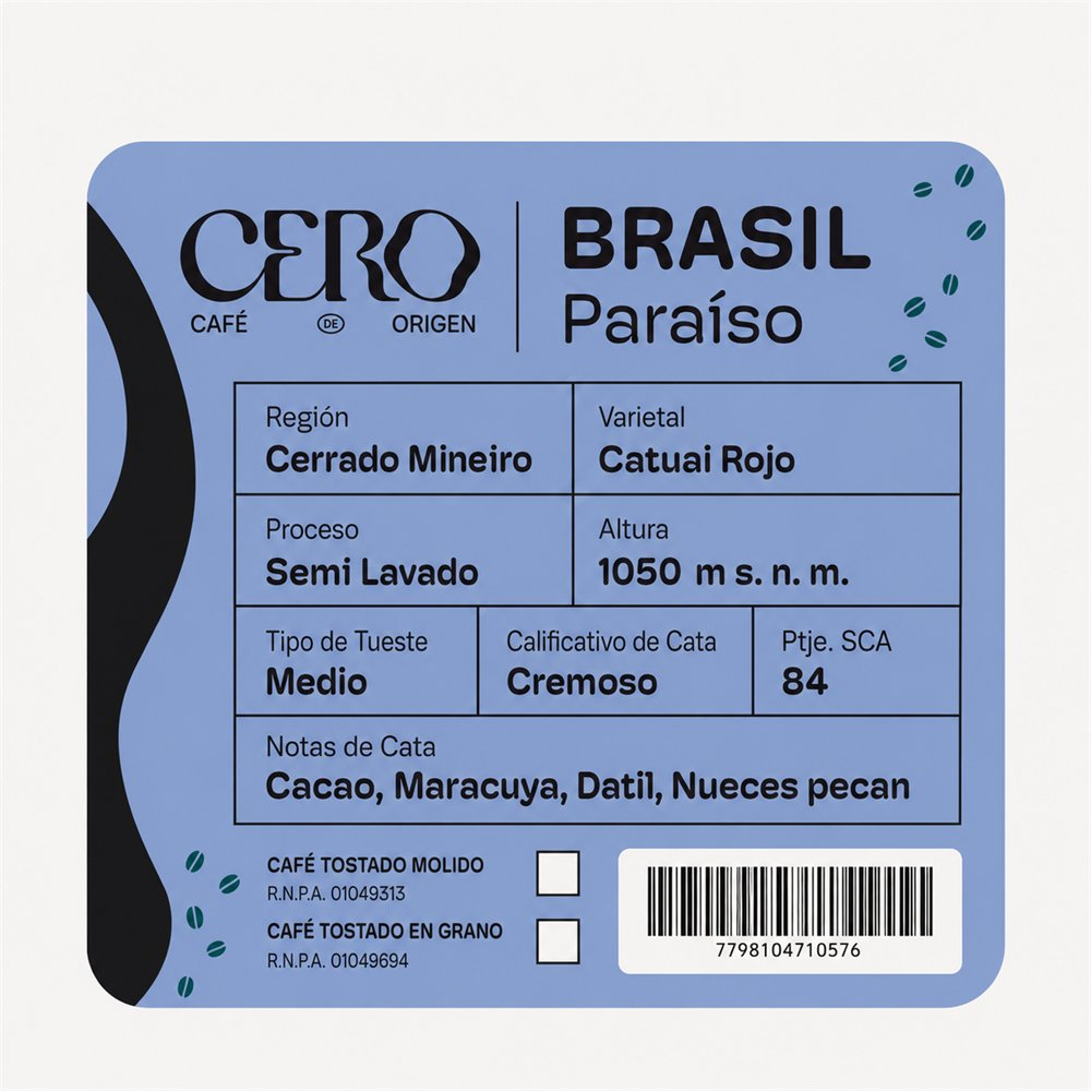 Etiqueta del café Brasil Paraíso de Cero