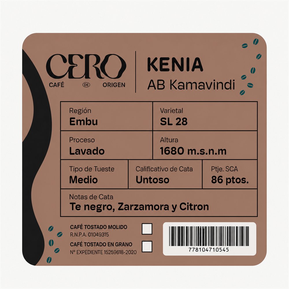 Etiqueta del café Kenia AB Kamavindi de Cero